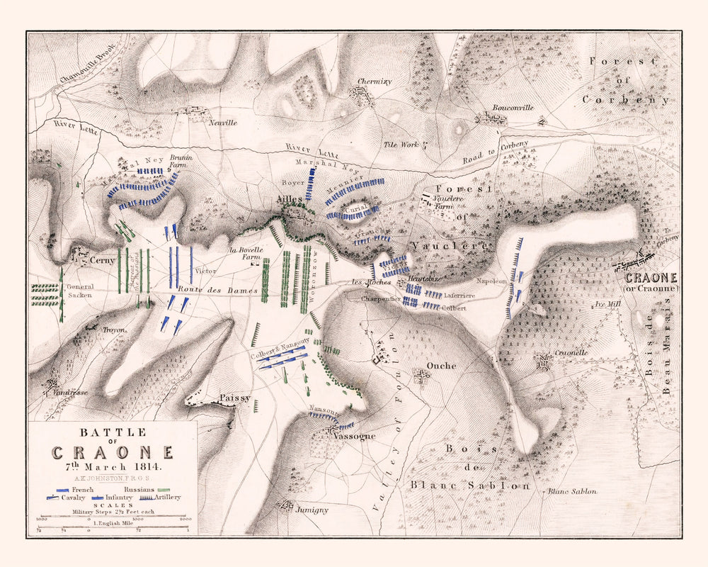 Vintage Map of the Battle of Craone, 1814 print style example