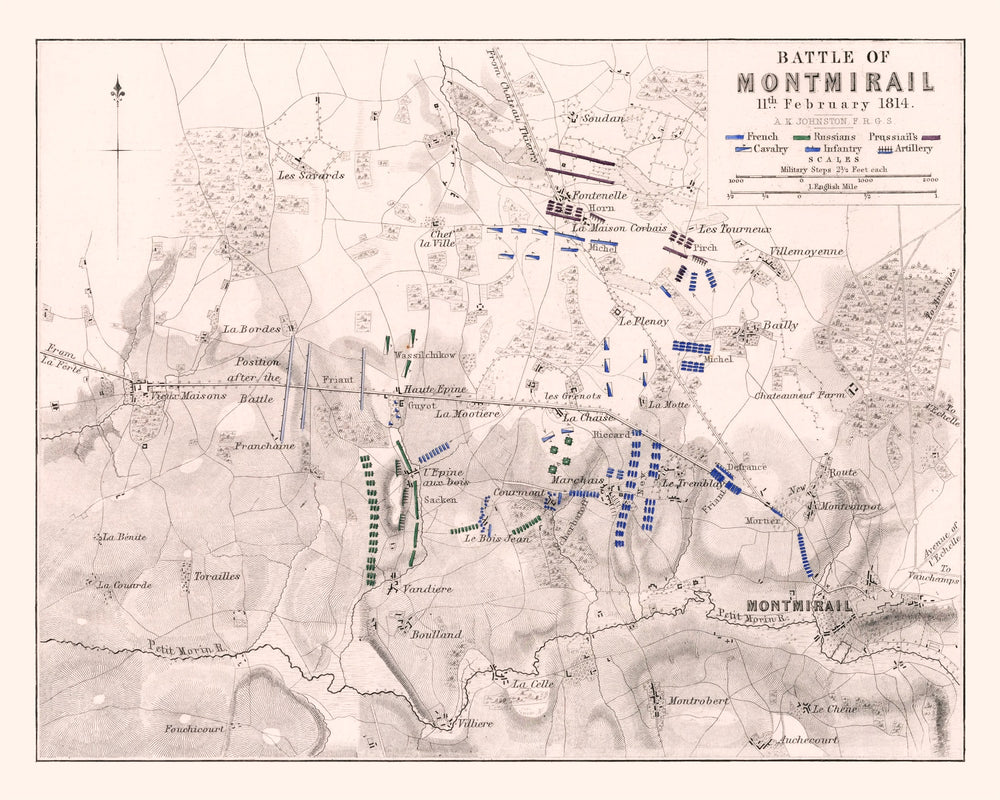 Vintage Map of the Battle of Montmirail, 1814 print style example