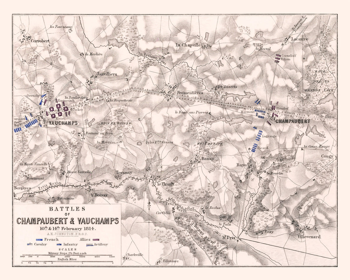 Preview of Vintage Map of the Battles of Champaubert & Vauchamps, 1814