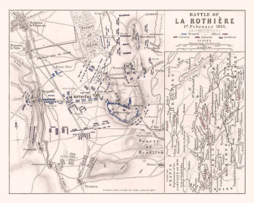 Vintage Map of the Battle of La Rothiere, 1814 print style example