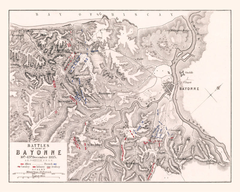 Size comparison using Vintage Map of the Battles In Front of Bayonne, 1813