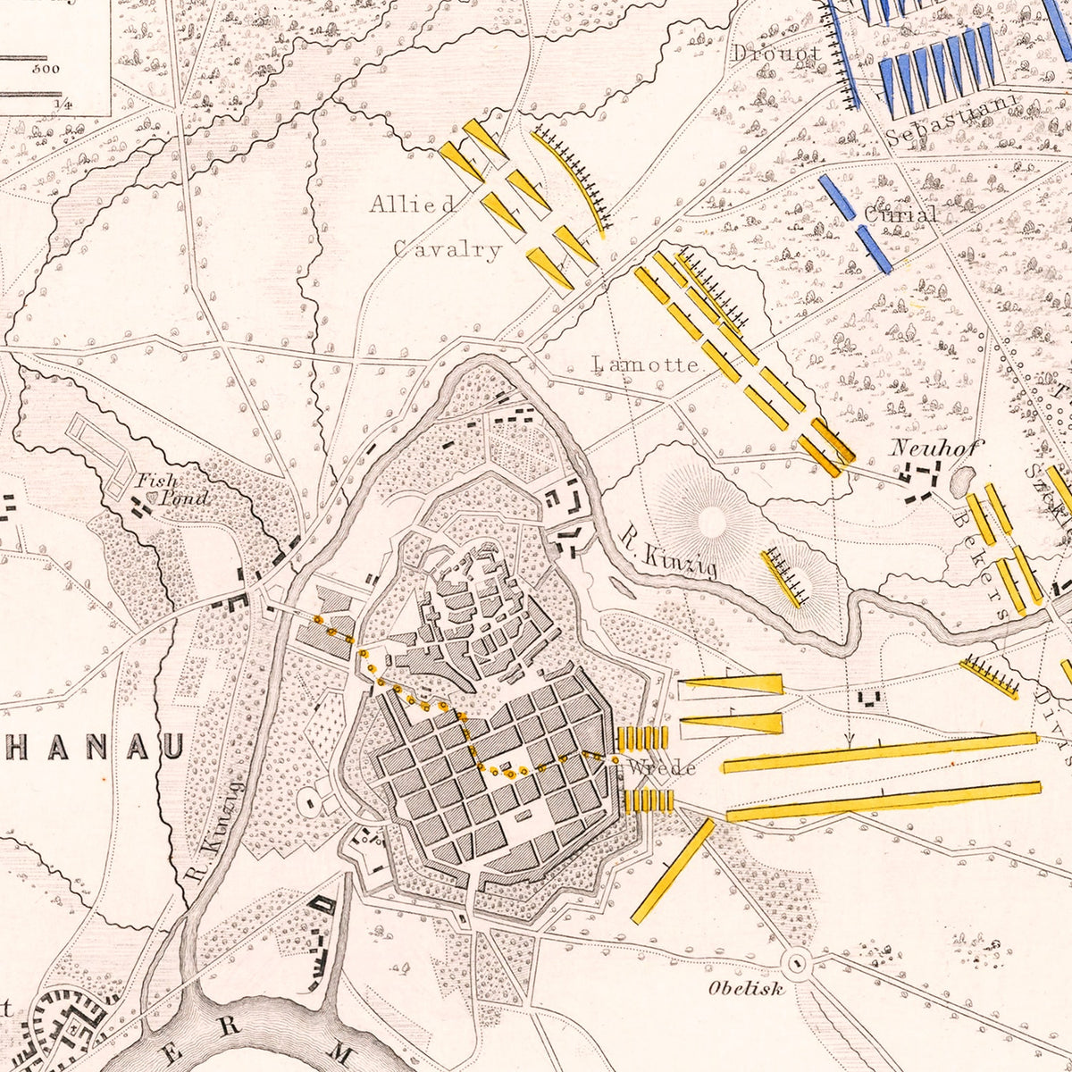Restored historic details from the 1813 city map of Hanau