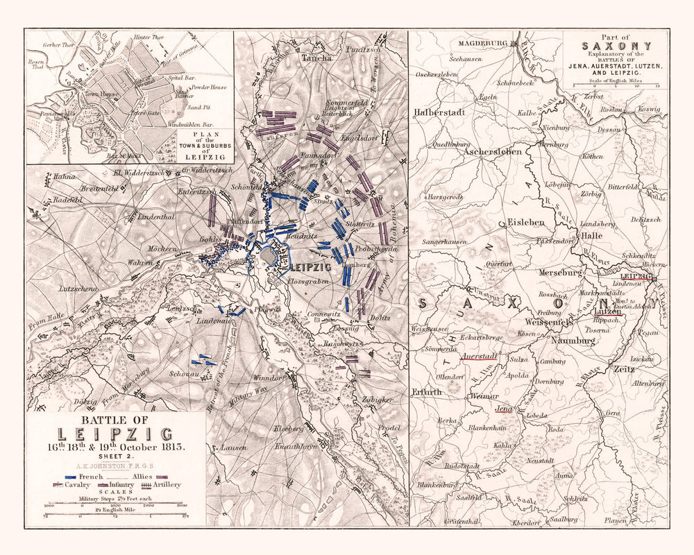 Vintage Map of the Battle of Leipzig, 1813 print style example