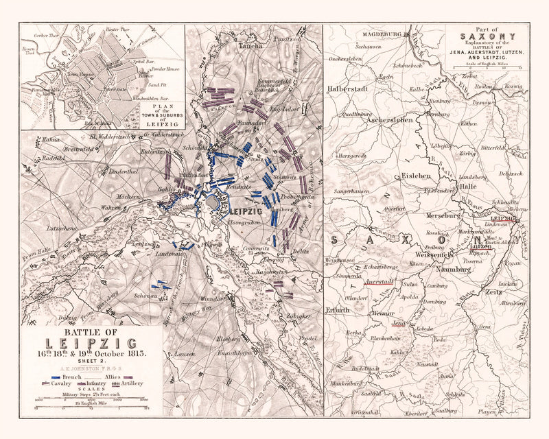 Size comparison using Vintage Map of the Battle of Leipzig, 1813