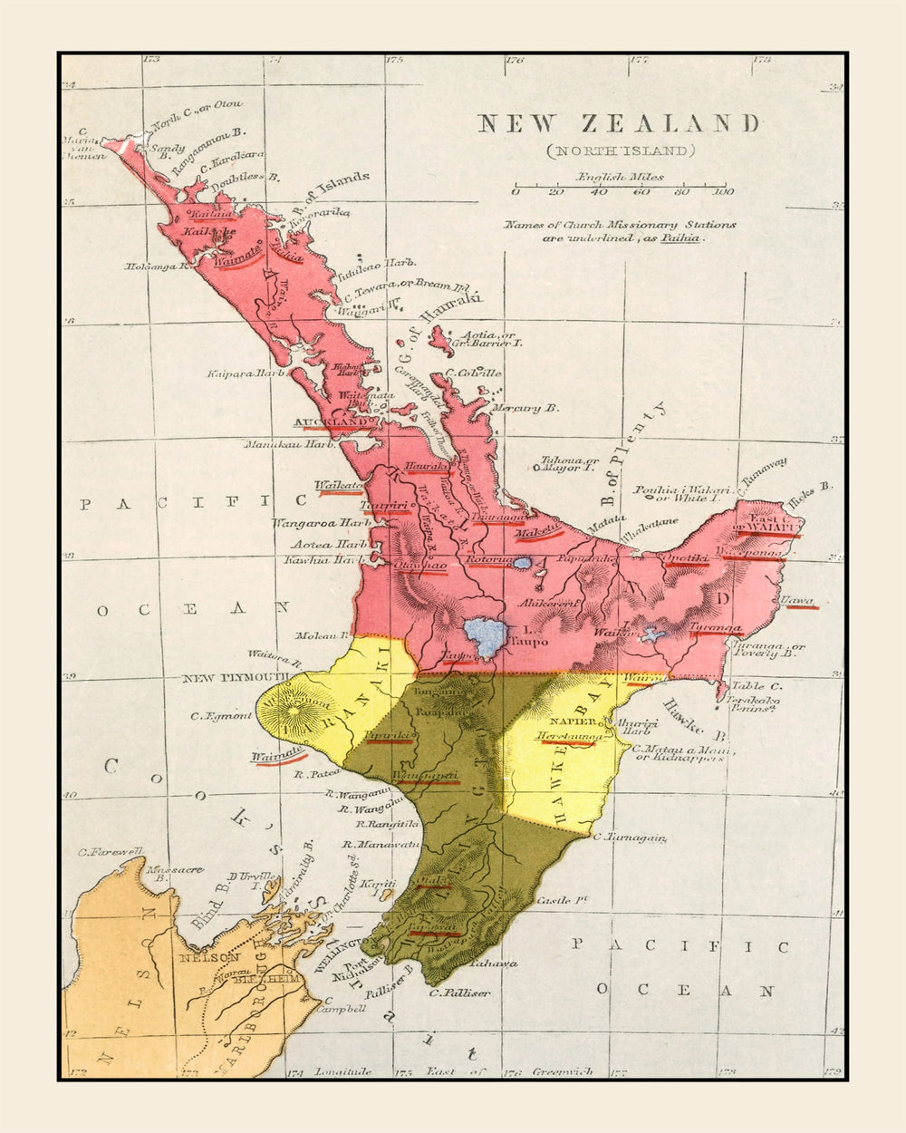 Vintage Map of New Zealand 1862 print style example