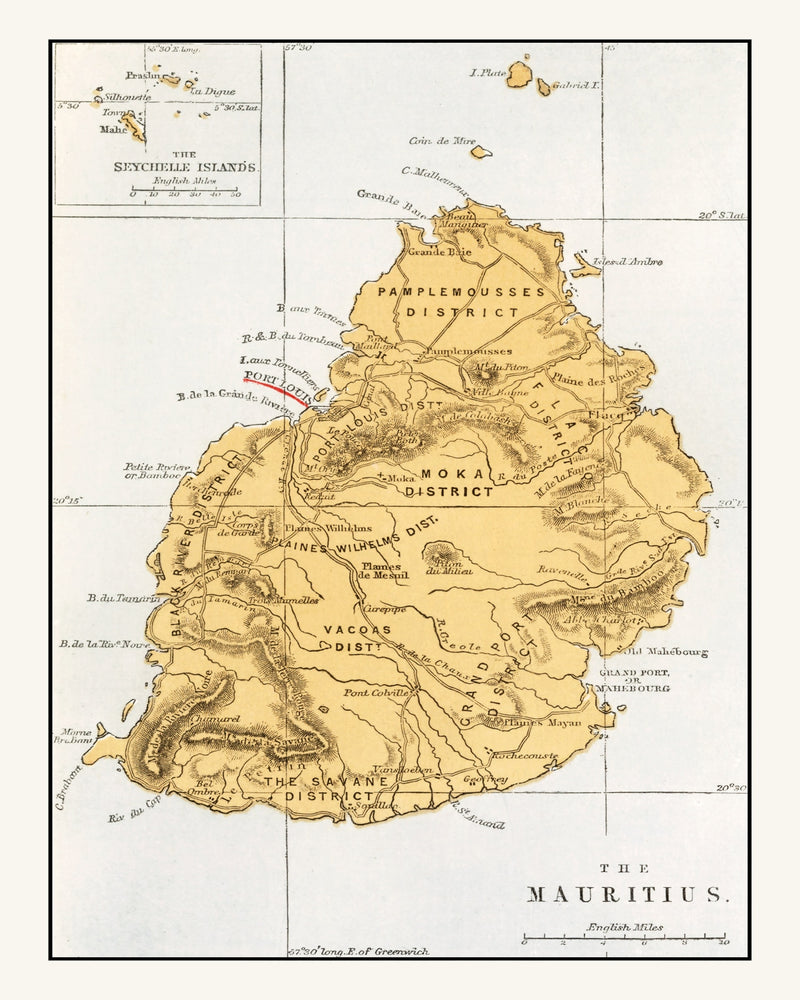 Size comparison using Vintage Map of Mauritius, 1862