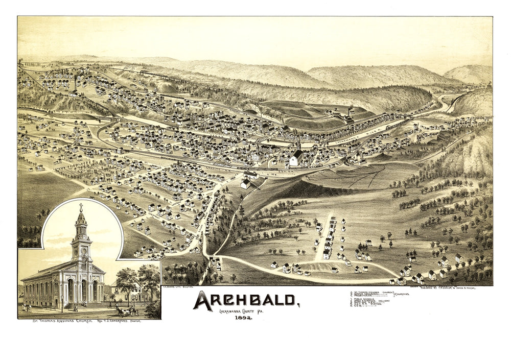 Vintage Map of Archbald, Pennsylvania 1892 print style example