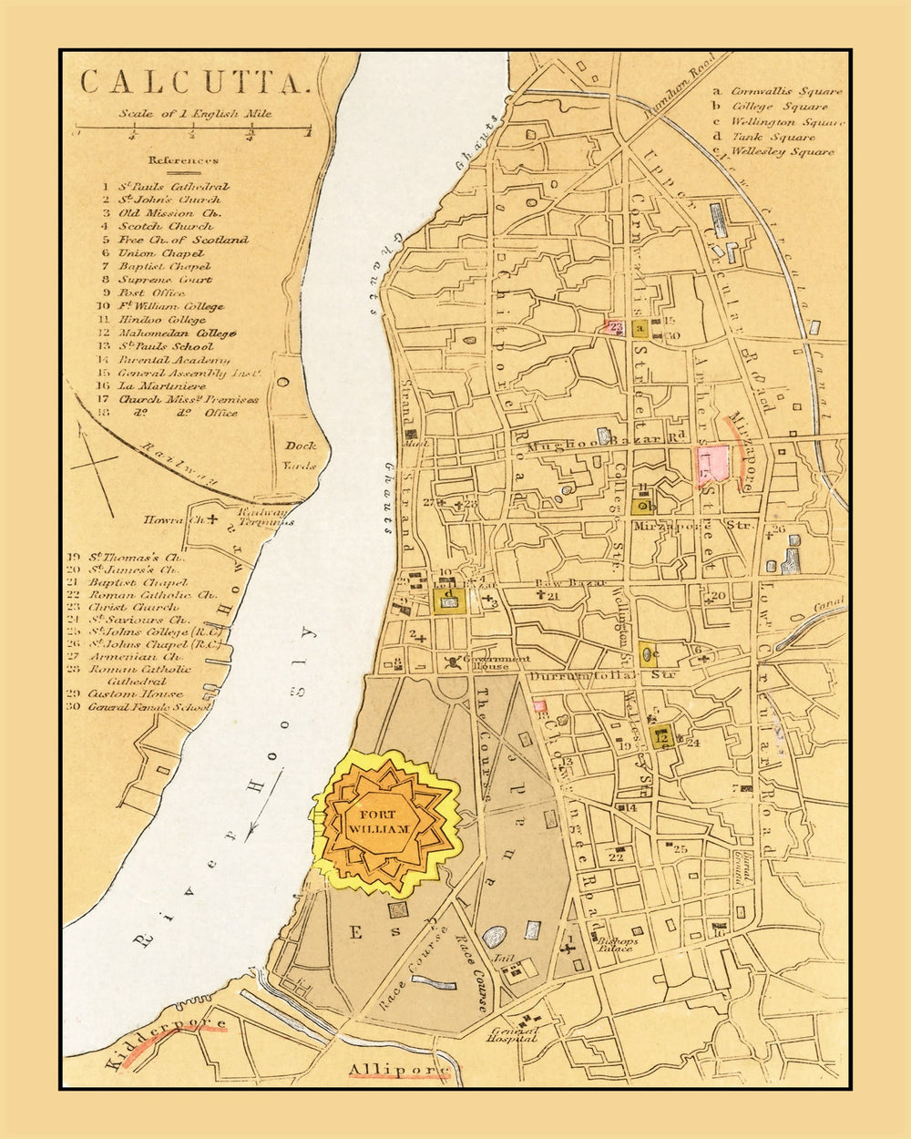 Vintage Map of Calcutta, India 1862 print style example