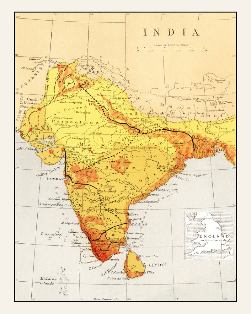 Size comparison using Vintage Map of India 1862