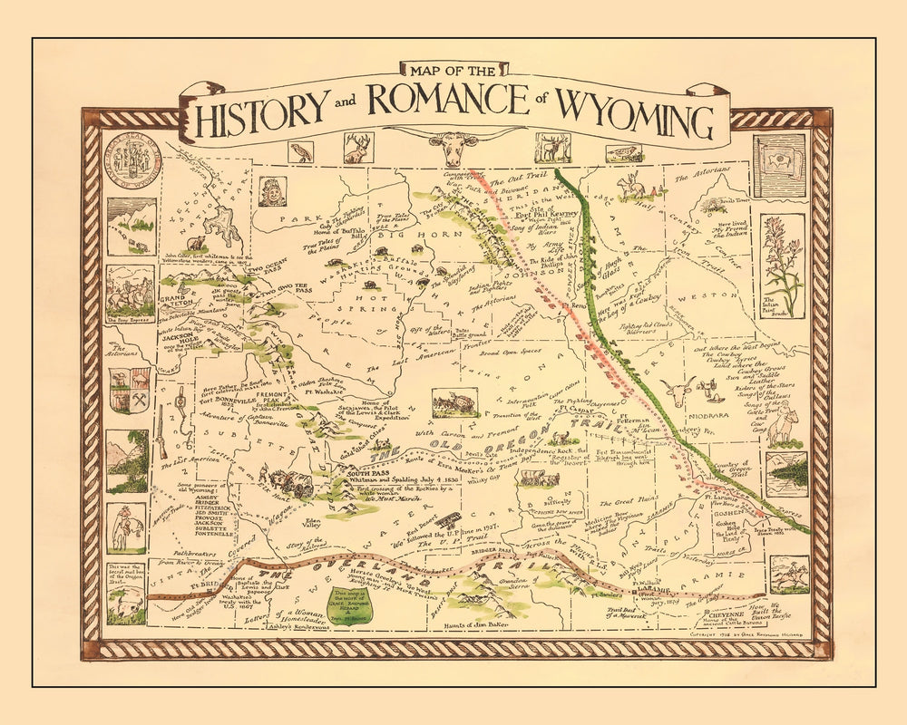 Vintage Map of Wyoming 1928 print style example