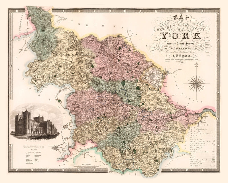 Size comparison using Vintage Map of West Riding of York County England, 1834