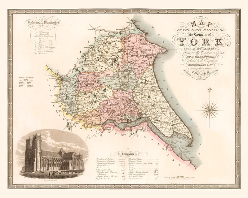Size comparison using Vintage Map of East Riding of York County England, 1834