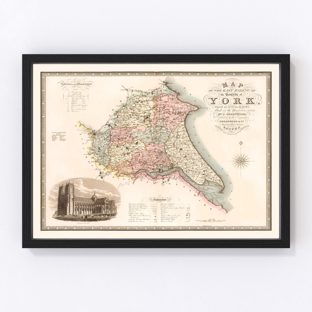 East Riding of York County England Vintage Map 1834