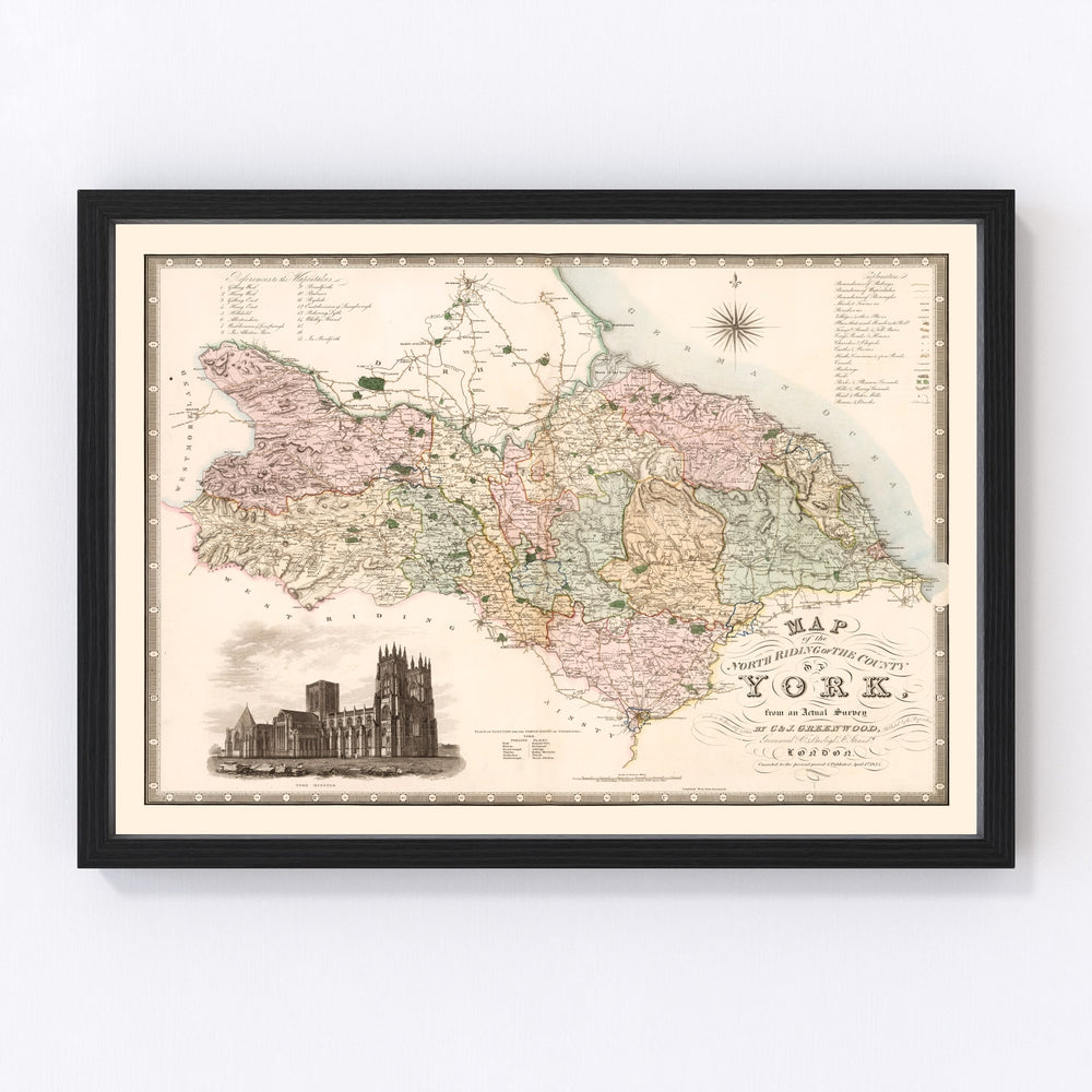 North Riding of York County England Vintage Map 1834