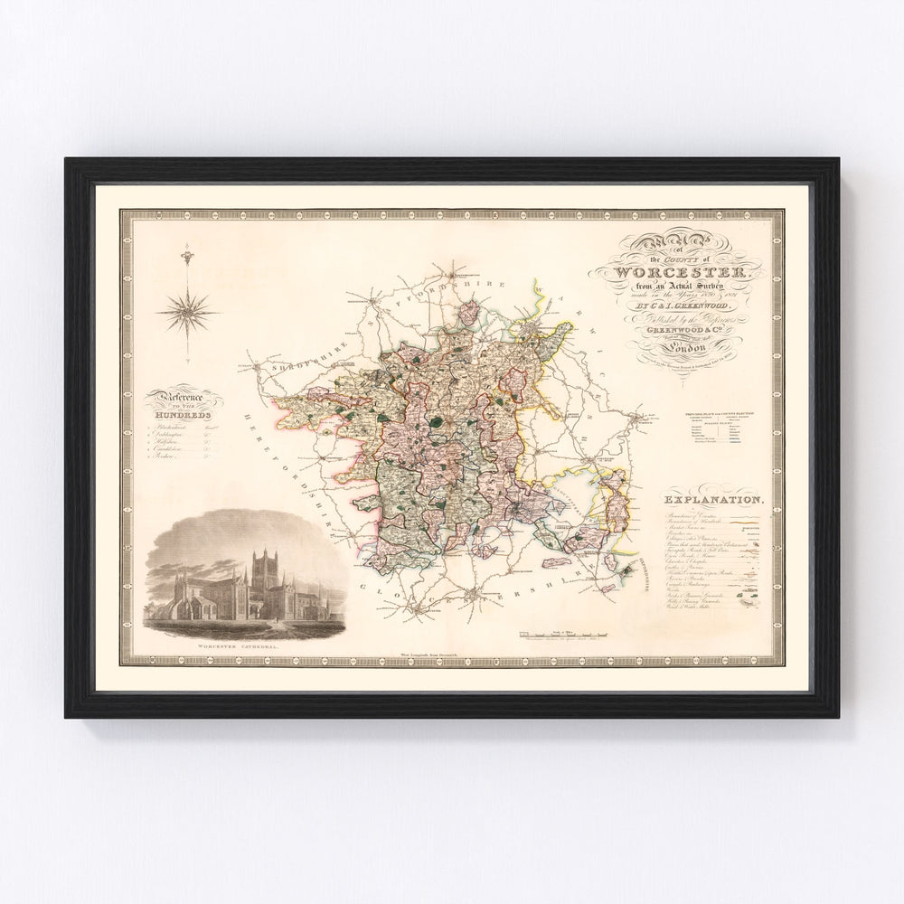 Worcester England Vintage Map 1830