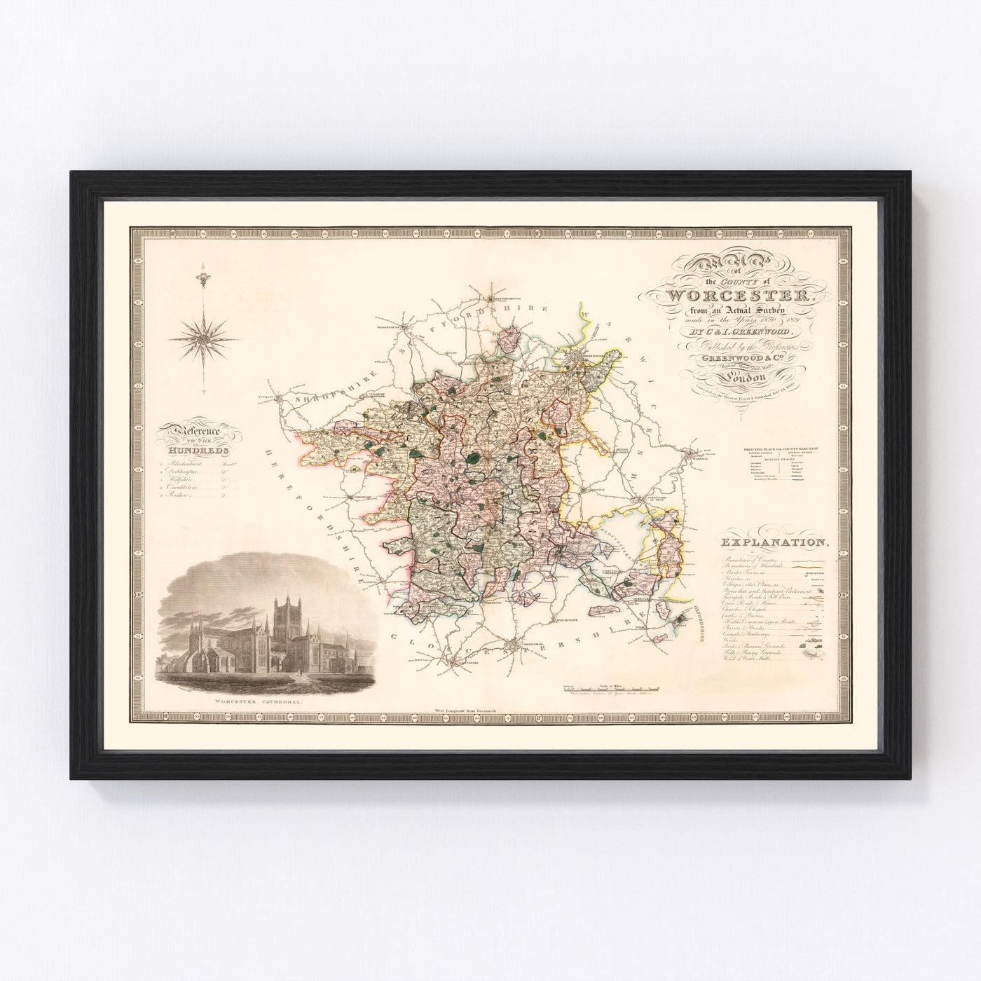 Worcester England Vintage Map 1830