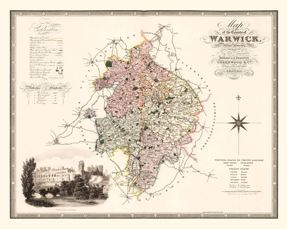 Vintage Map of Warwick England, 1830 print style example