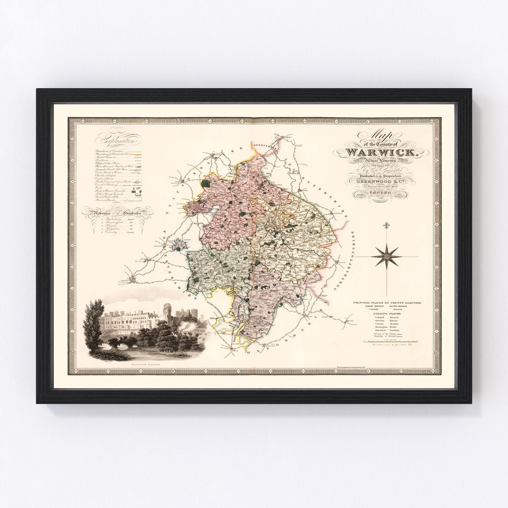 Warwick England Vintage Map 1830