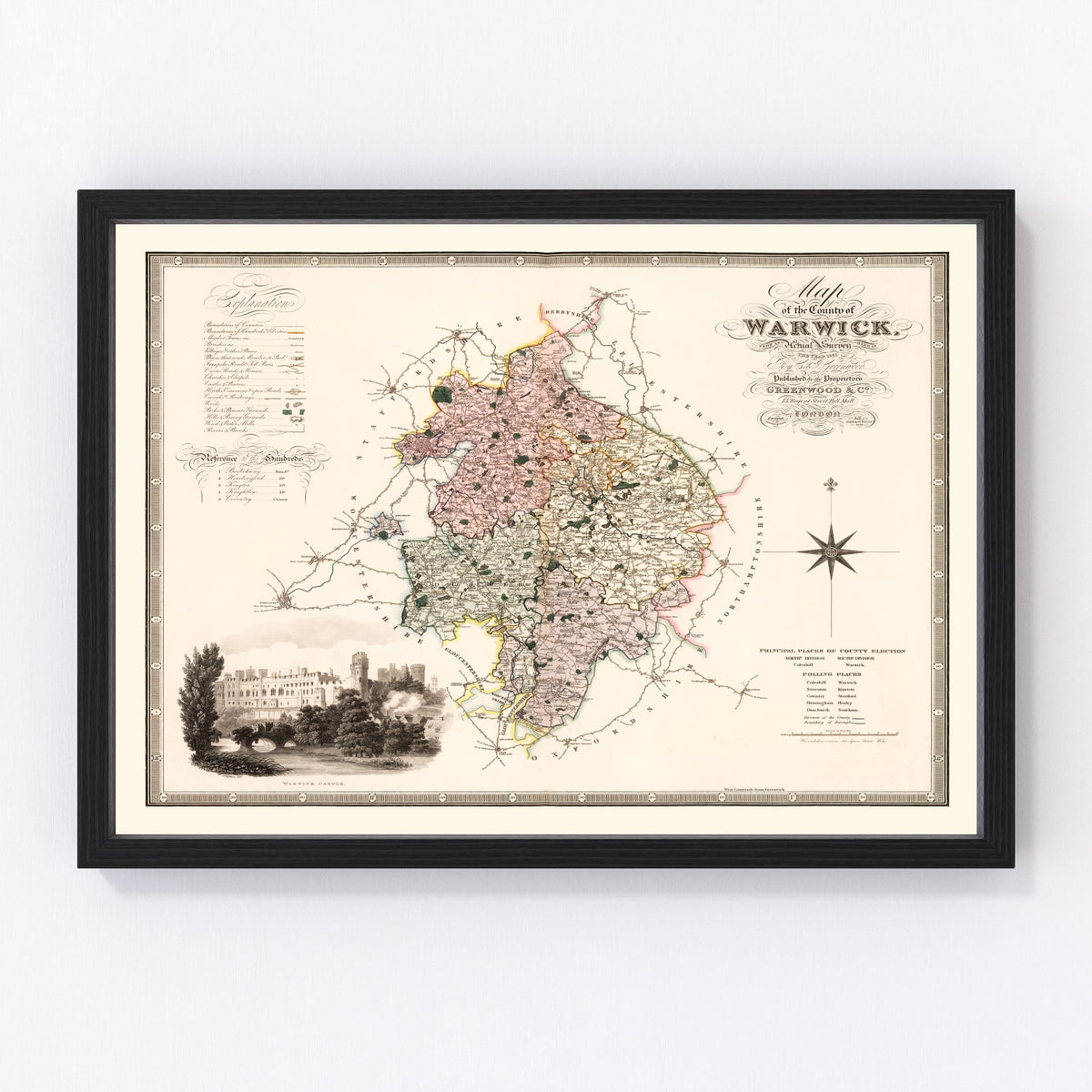 Warwick England Vintage Map 1830