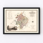 Warwick England Vintage Map 1830