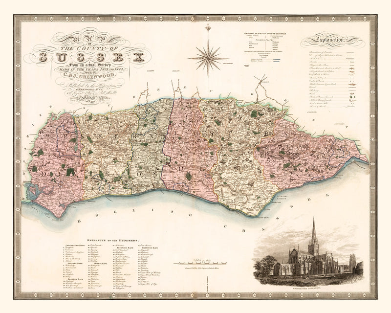 Size comparison using Vintage Map of Sussex England, 1829