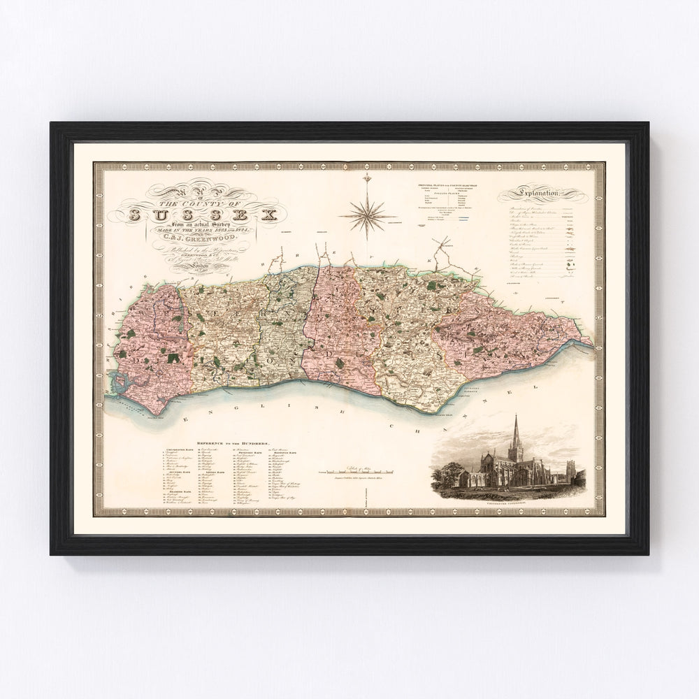 Sussex England Vintage Map 1829