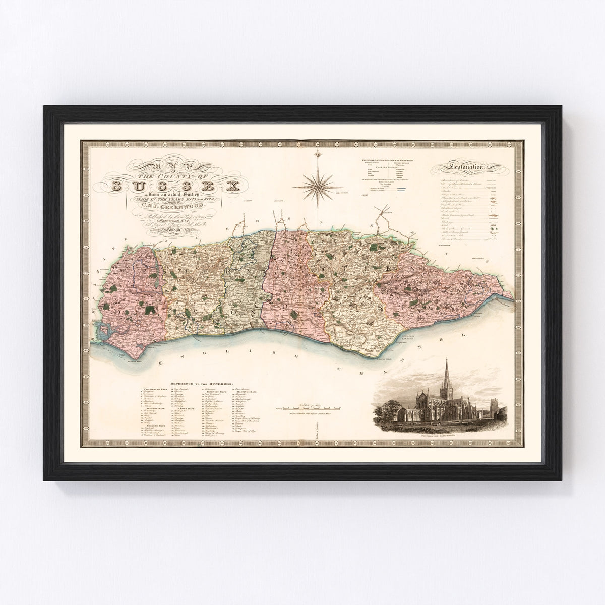 Sussex England Vintage Map 1829