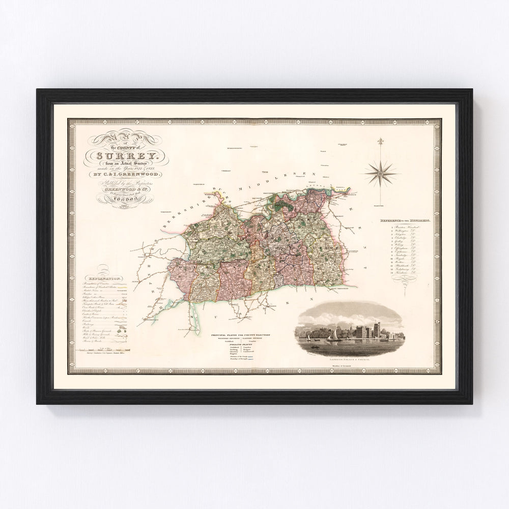 Surrey England Vintage Map 1829