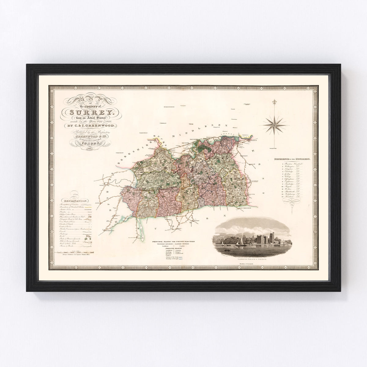 Surrey England Vintage Map 1829
