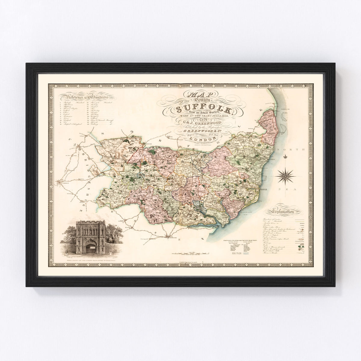 Suffolk England Vintage Map 1831