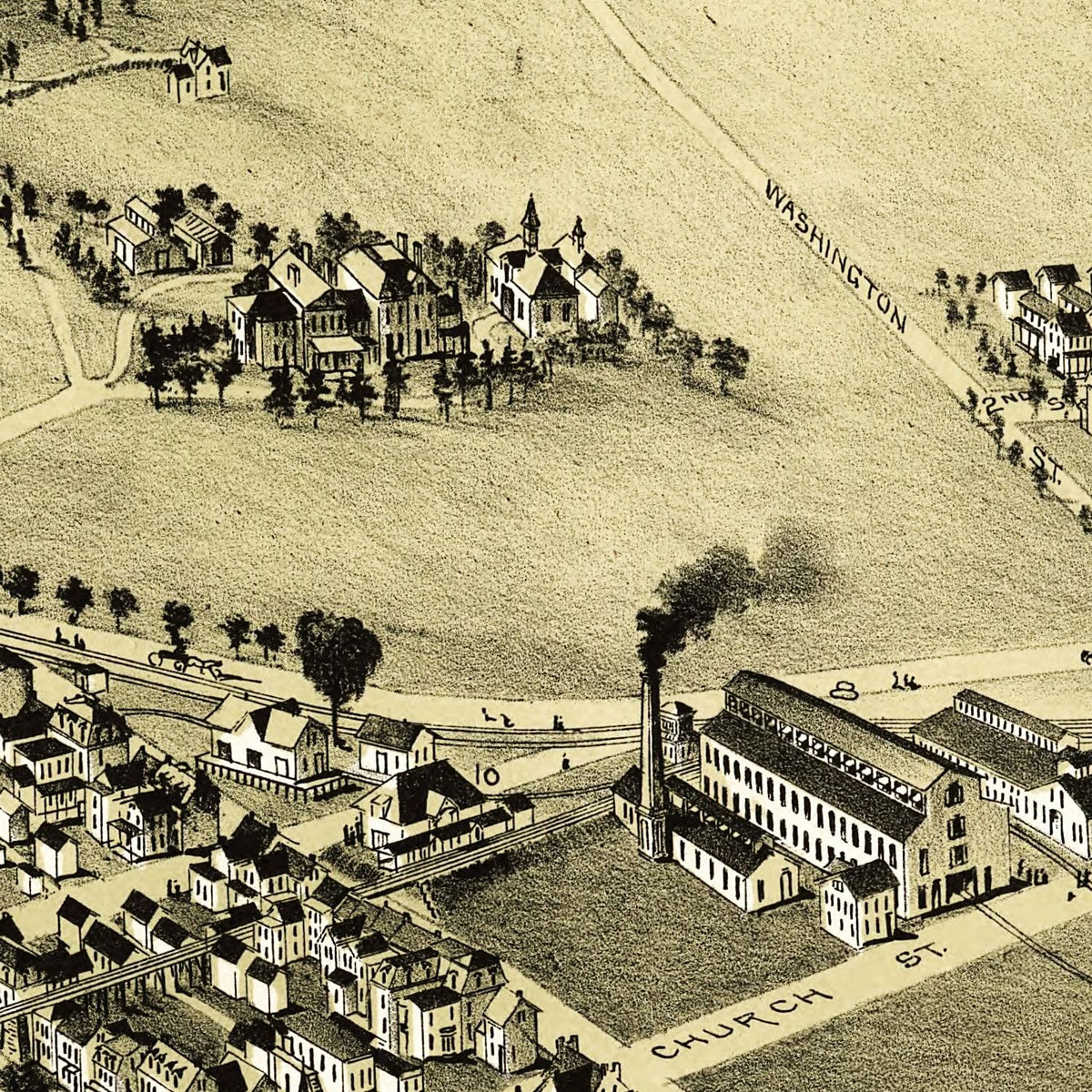 Restored historic details from the 1890 city map of Birdsboro, Pennsylvania