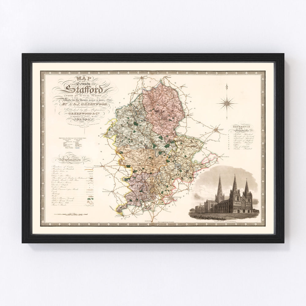 Stafford England Vintage Map 1830