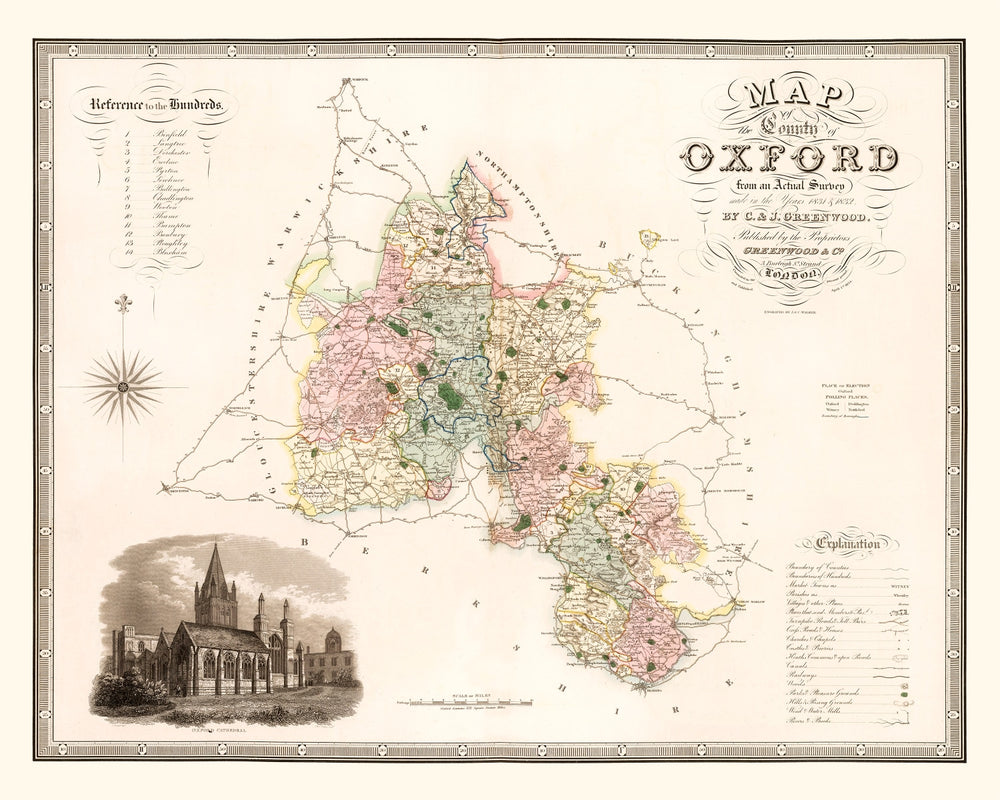 Vintage Map of Oxford England, 1834 print style example