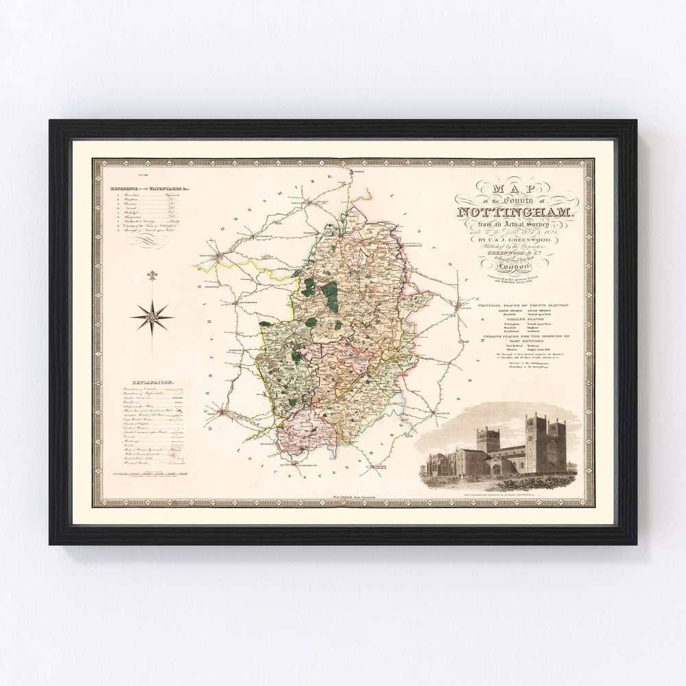 Nottingham England Vintage Map 1831