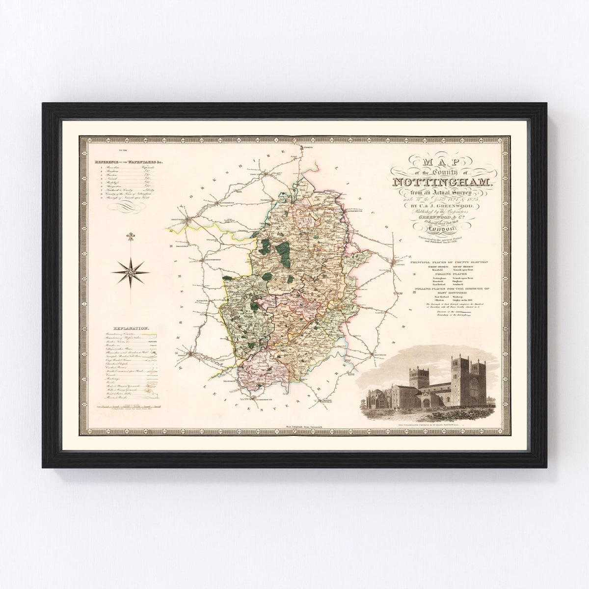 Nottingham England Vintage Map 1831