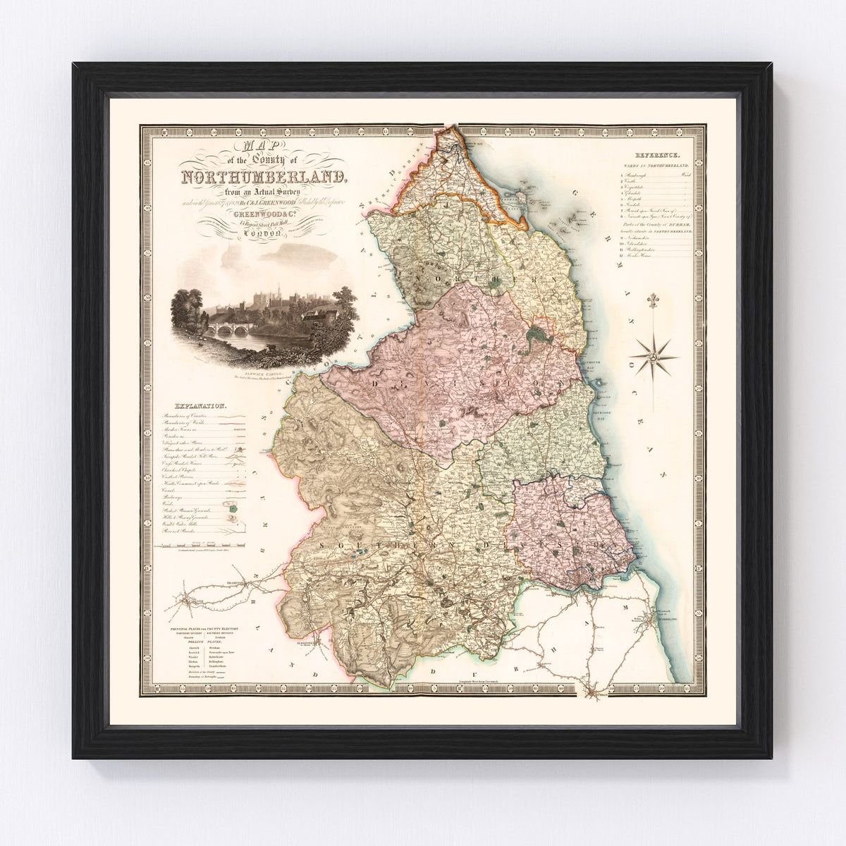 Northumberland England Vintage Map 1831