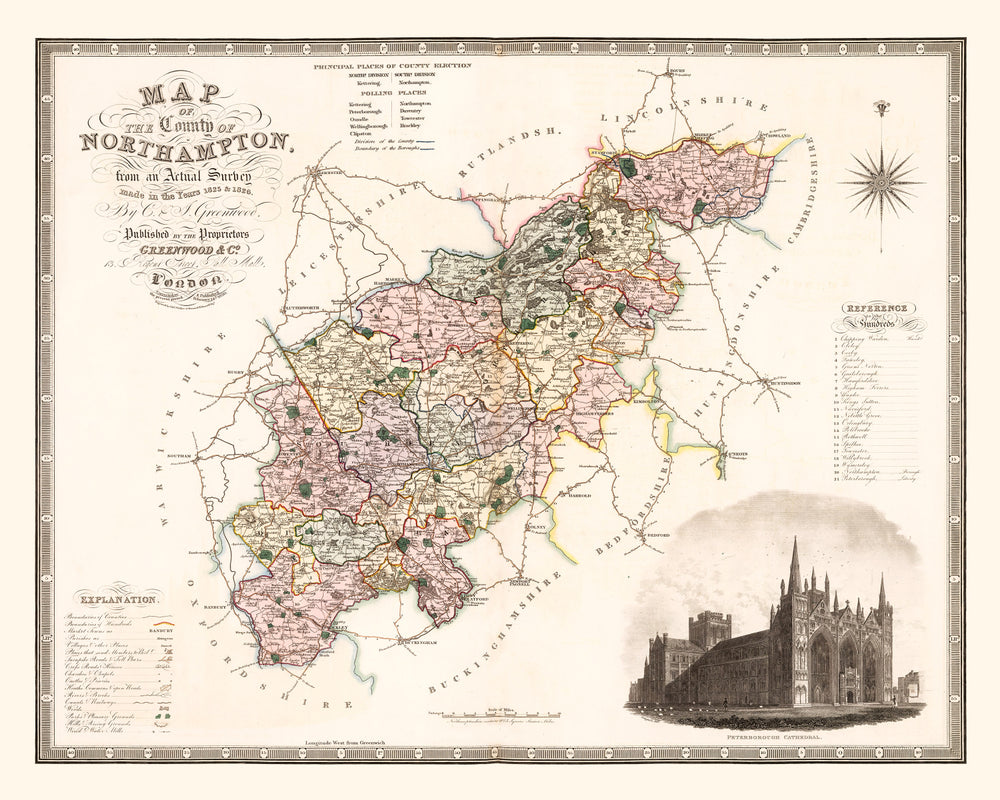Vintage Map of Northampton England, 1830 print style example