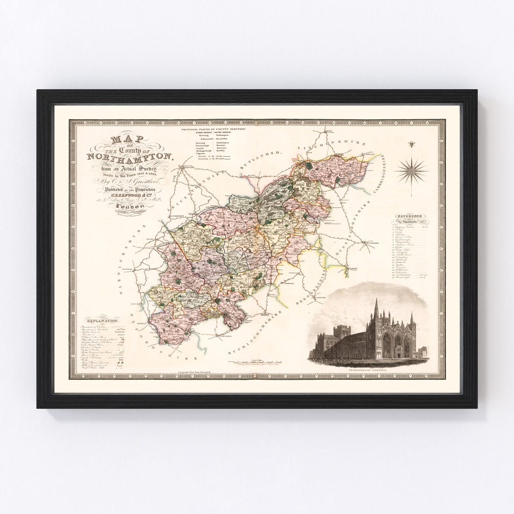 Northampton England Vintage Map 1830