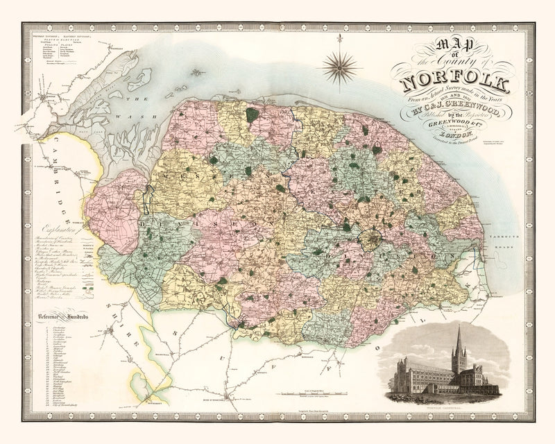 Size comparison using Vintage Map of Norfolk England, 1834
