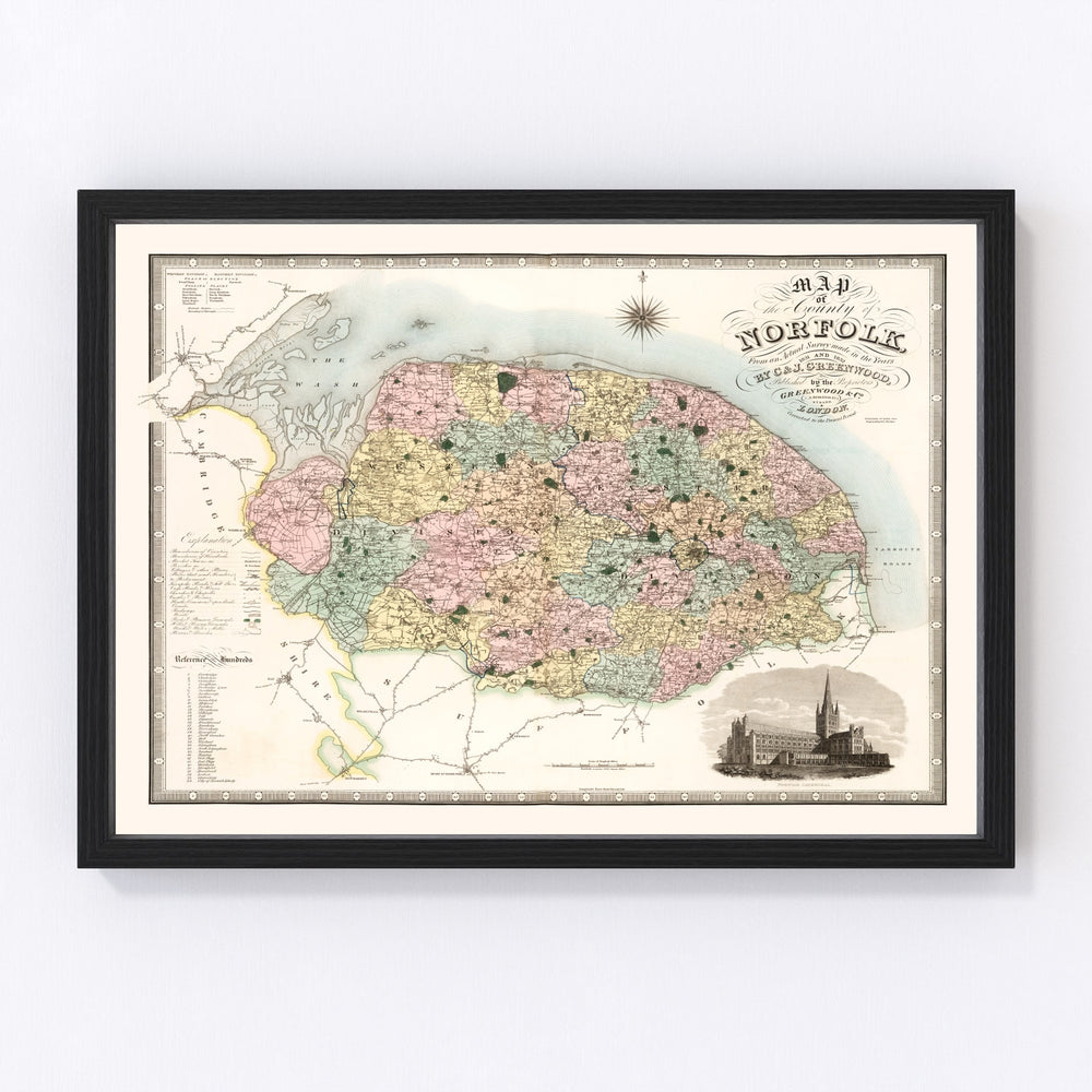 Norfolk England Vintage Map 1834