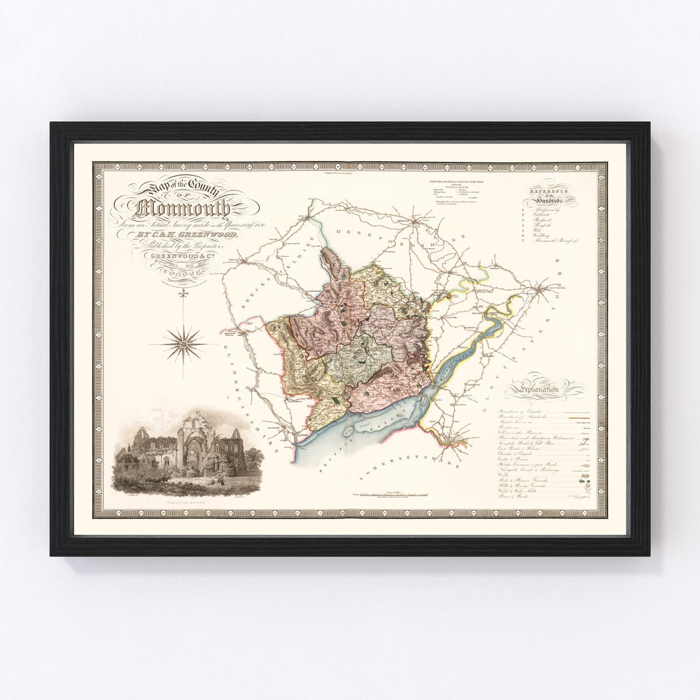 Monmouth England Vintage Map 1831