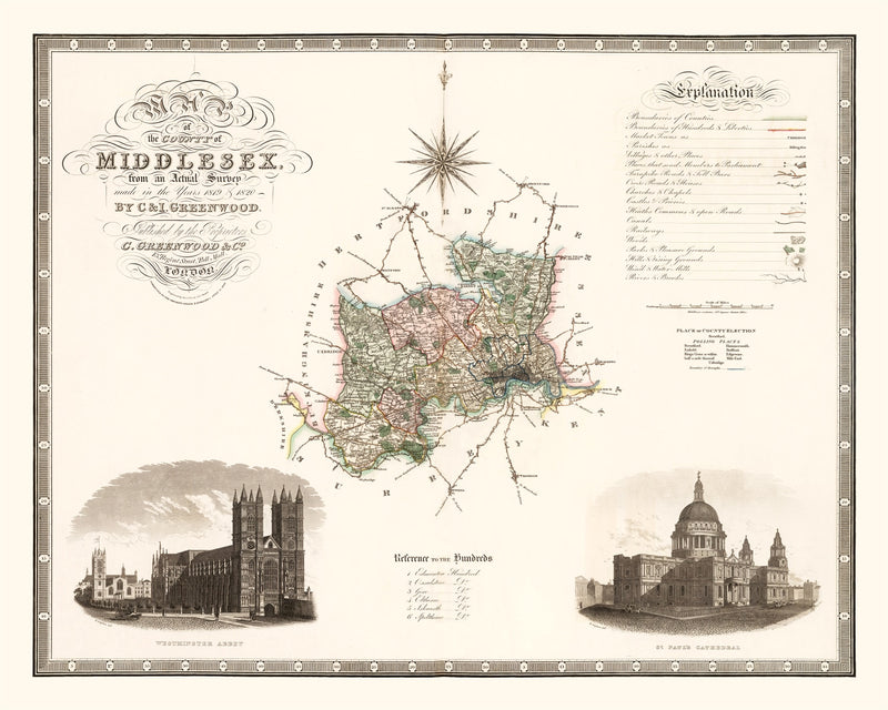 Size comparison using Vintage Map of Middlesex England, 1829