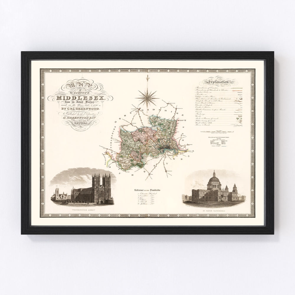 Middlesex England Vintage Map 1829