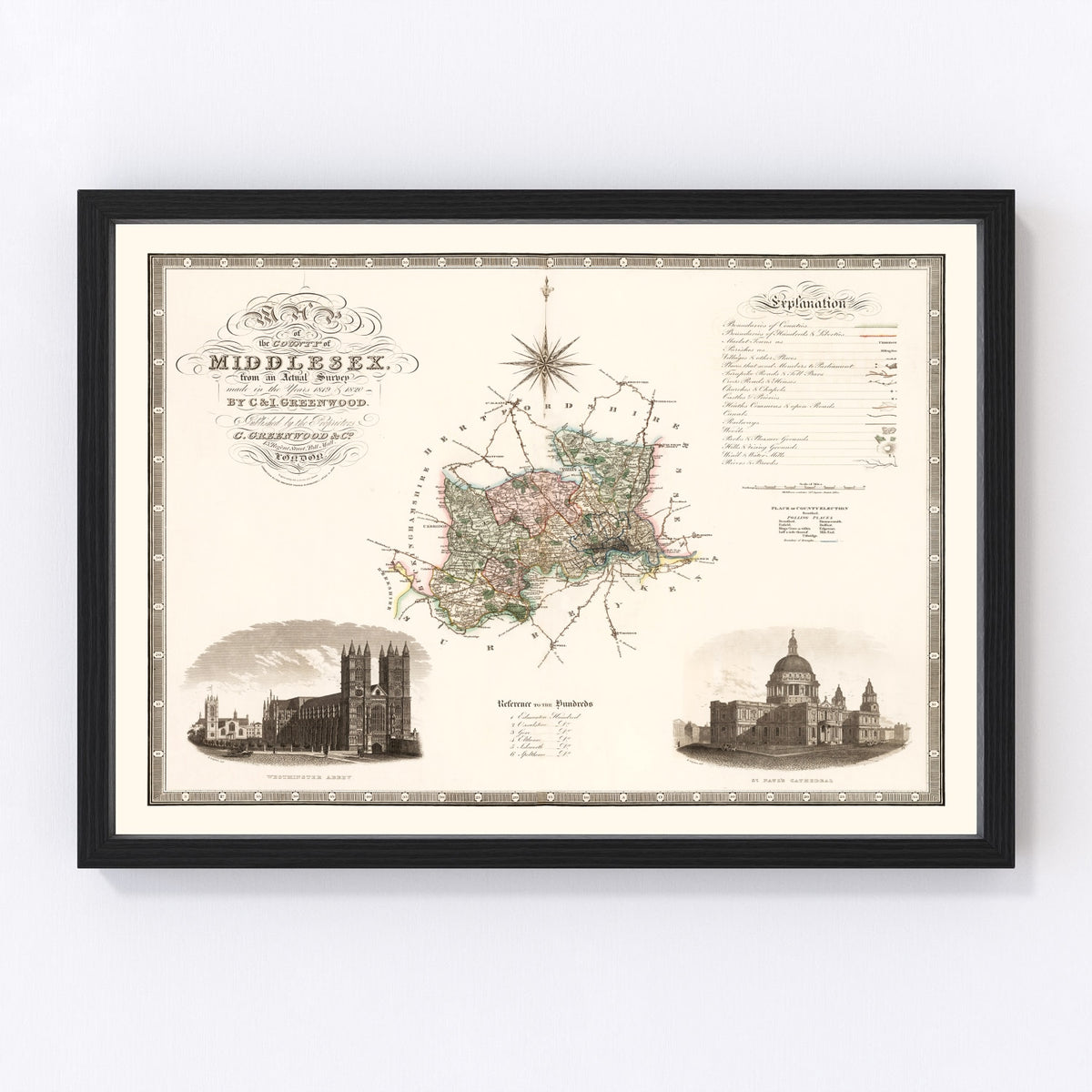 Middlesex England Vintage Map 1829