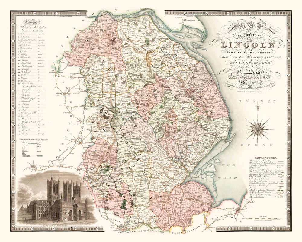 Vintage Map of Lincoln England, 1831 print style example