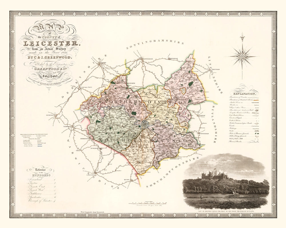 Vintage Map of Leicester England, 1830 print style example