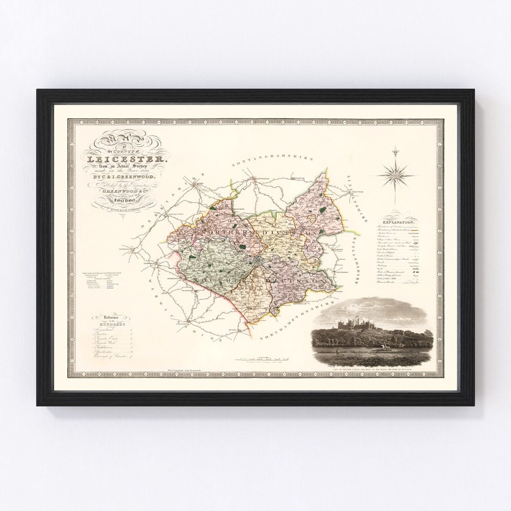 Leicester England Vintage Map 1830