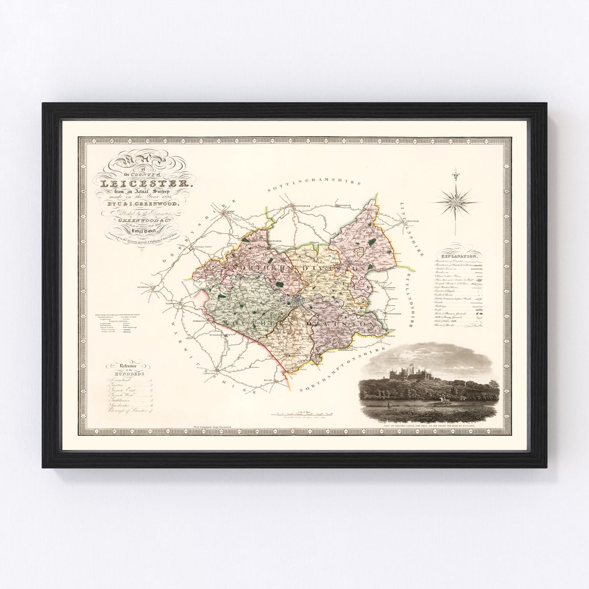 Leicester England Vintage Map 1830