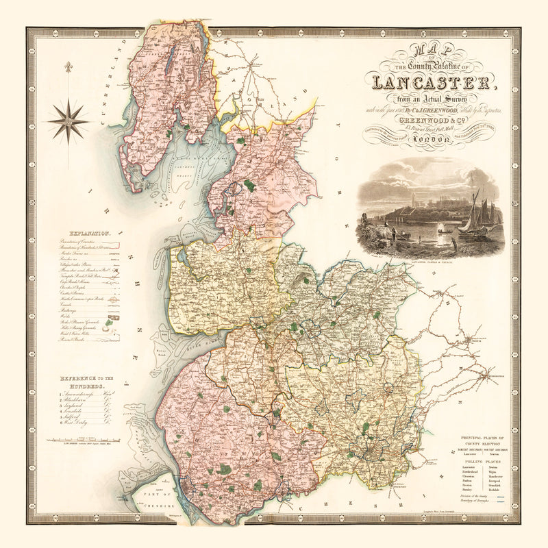 Size comparison using Vintage Map of Map of the county palatine of Lancaster England, 1830