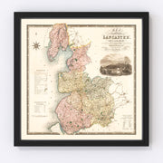 Map of the county palatine of Lancaster England Vintage Map 1830